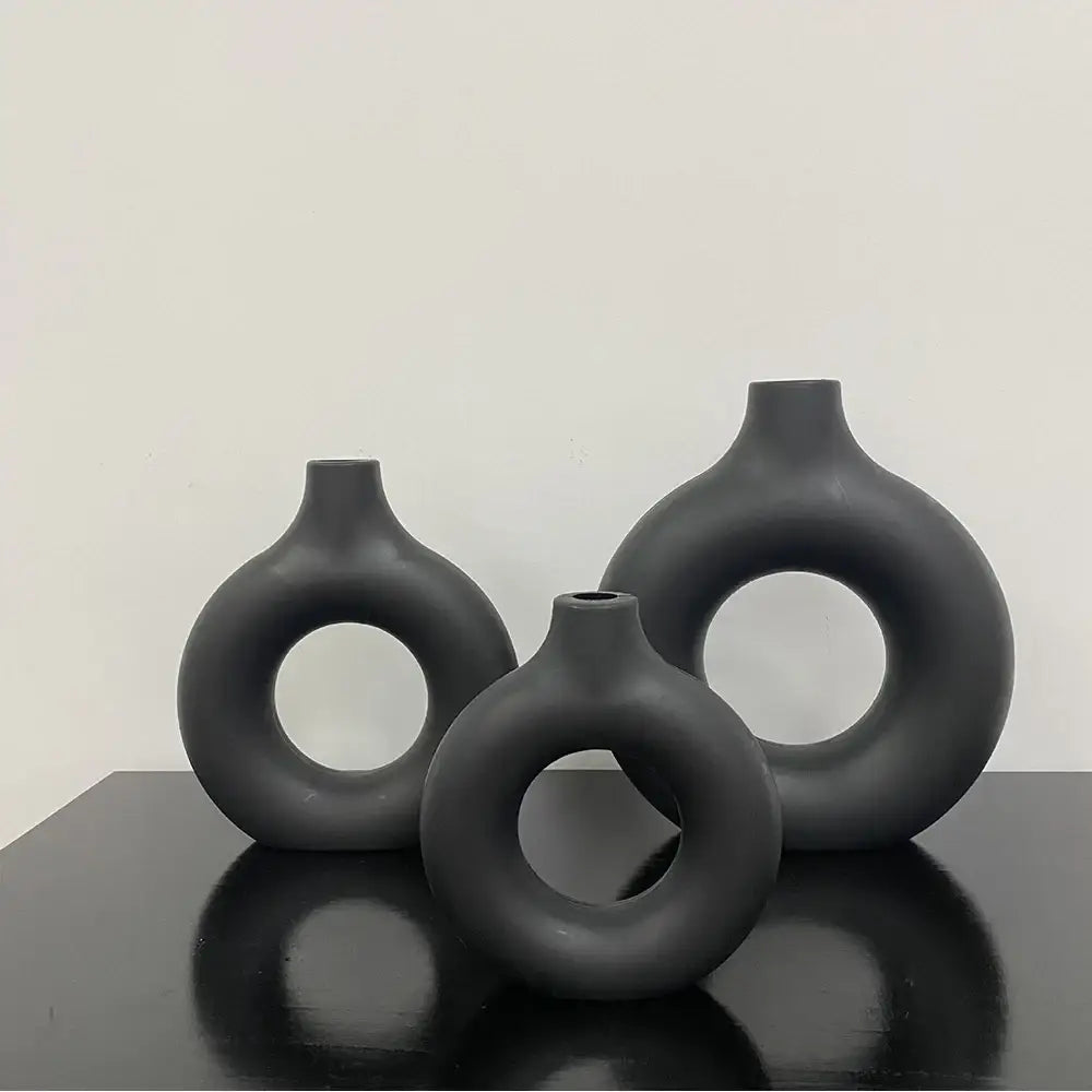 Black Ceramic Donut Vase