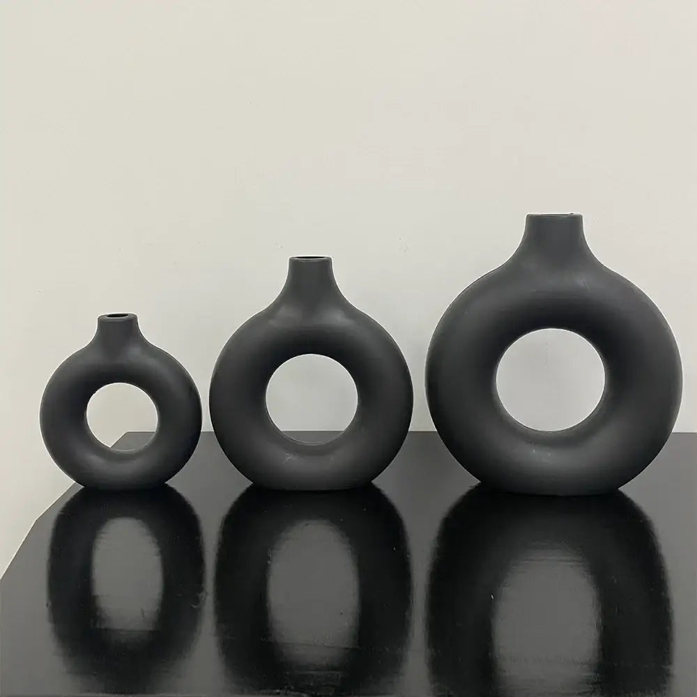 Black Ceramic Donut Vase