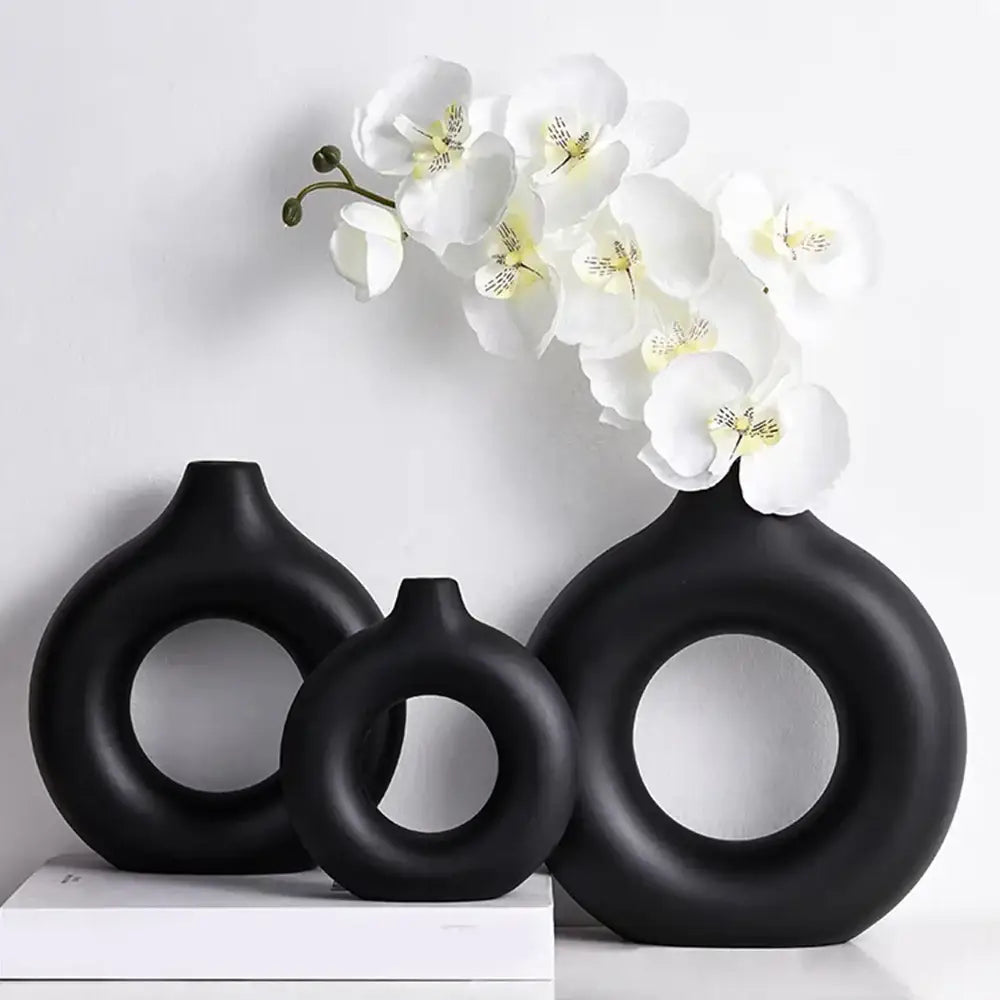 Black Ceramic Donut Vase