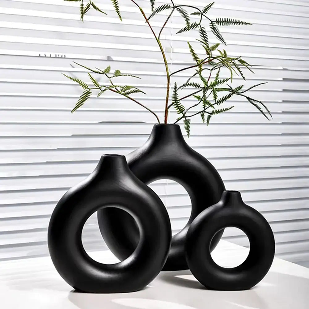 Black Ceramic Donut Vase