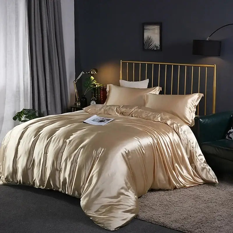 Rich Warm Bronze Satin Bedding Set