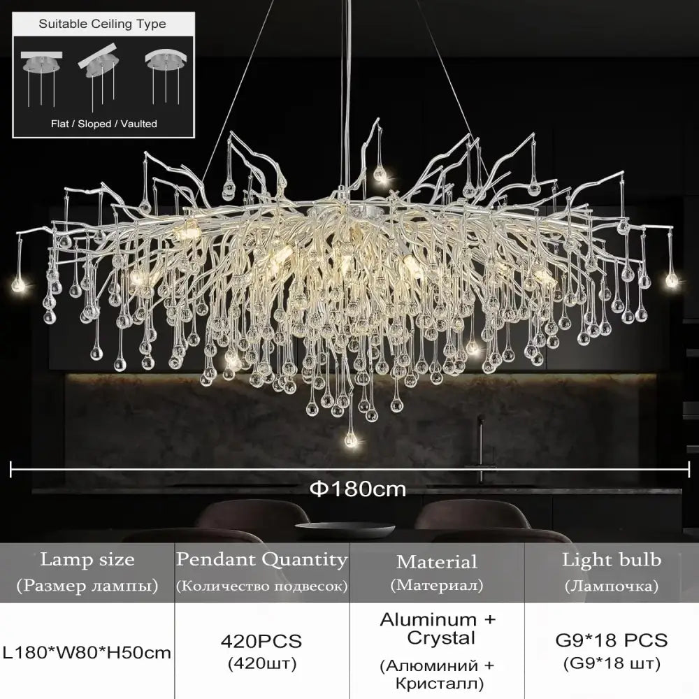 Chrome Crystal Branch Chandelier 60cm Ceiling Mount