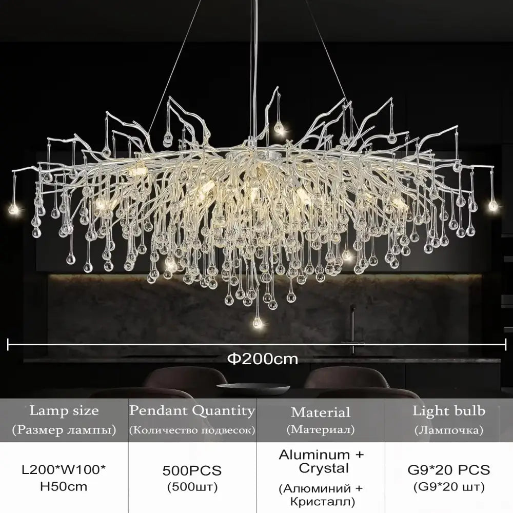 Chrome Crystal Branch Chandelier 60cm Ceiling Mount