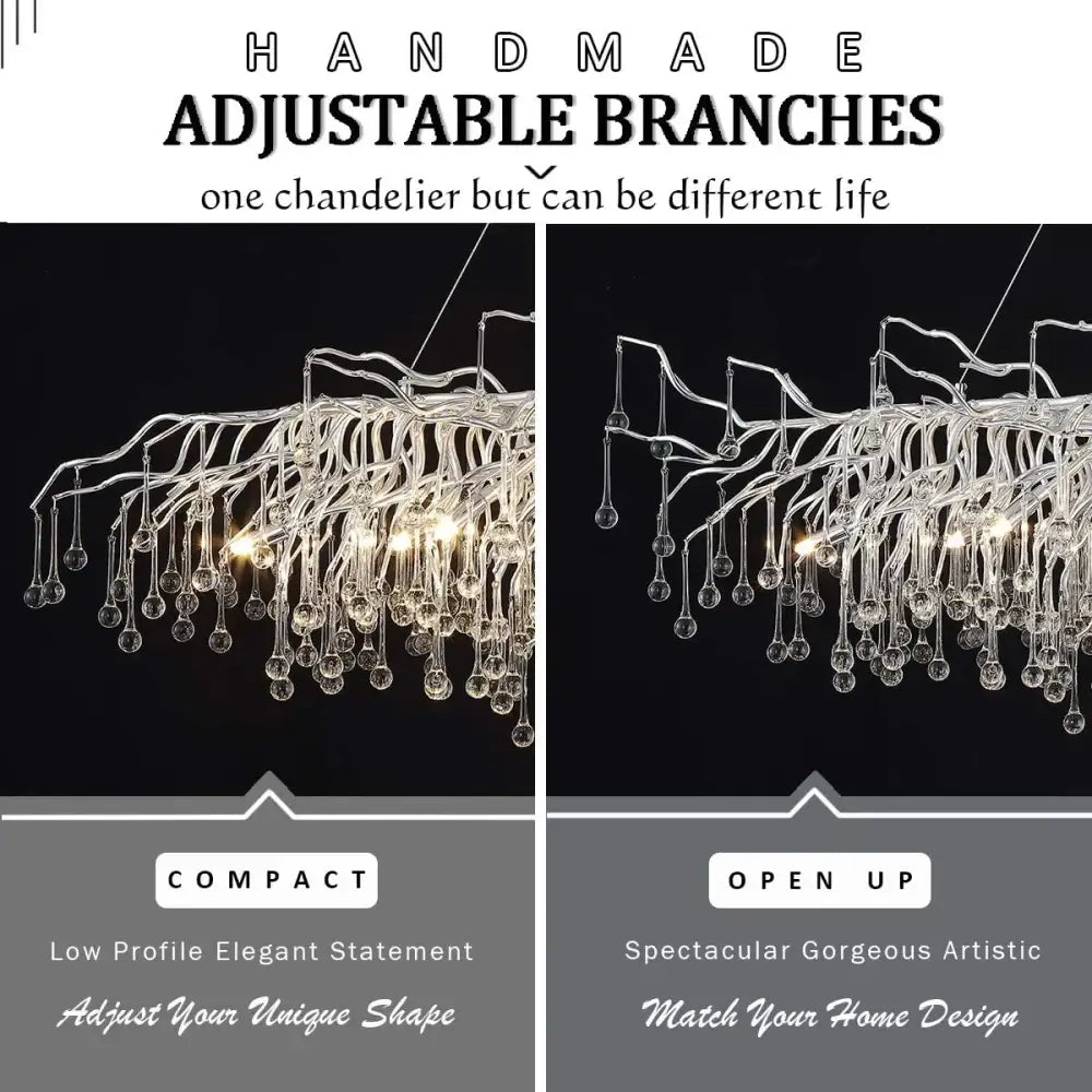 Chrome Crystal Branch Chandelier 60cm Ceiling Mount