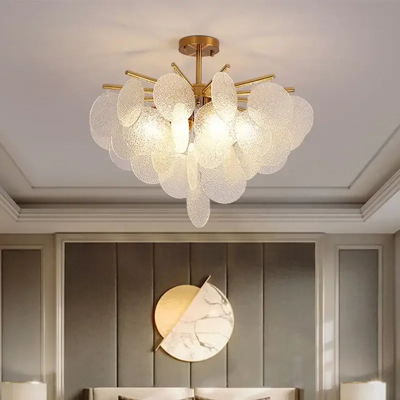 Gold Textured Glass Chandelier