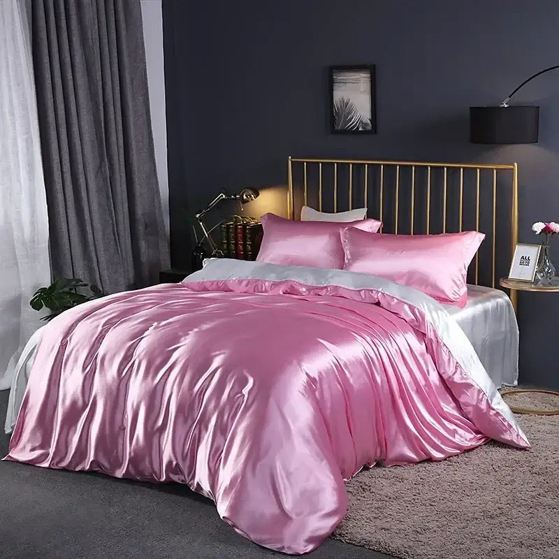 High-Thread-Count Teal Satin Bedding Set