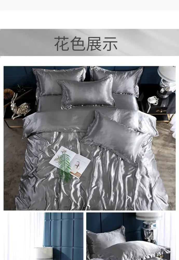 High-Thread-Count Teal Satin Bedding Set