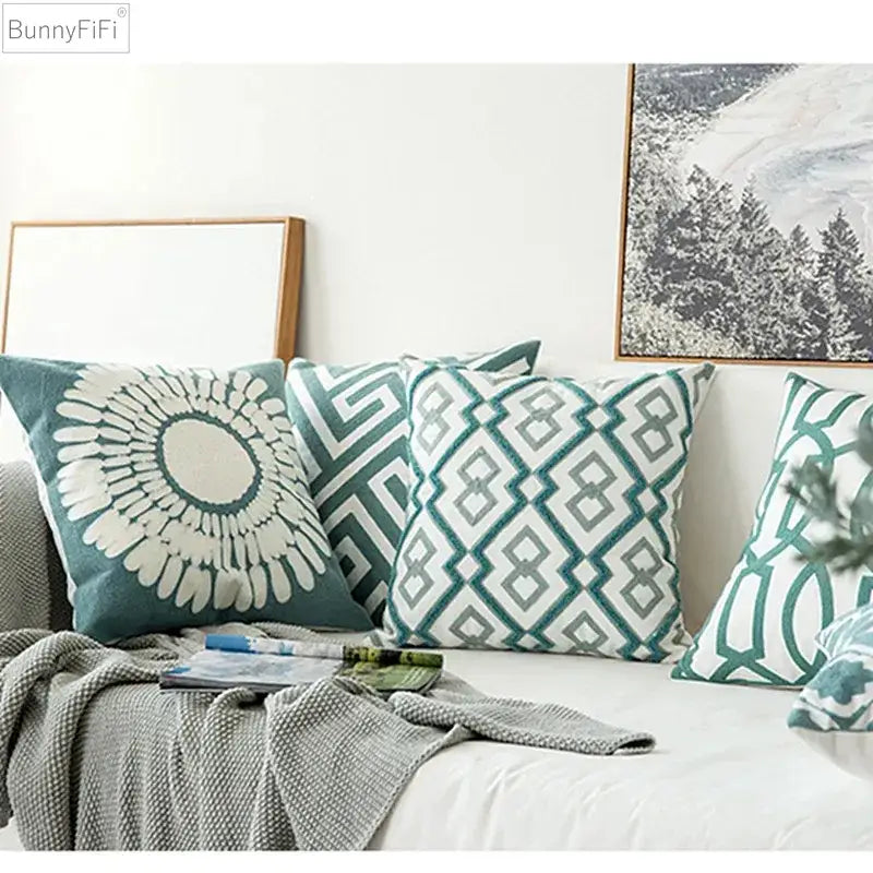 Blue Geometric Cushion Cover