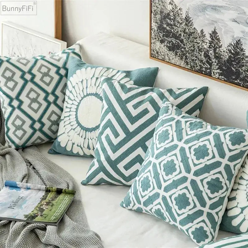 Blue Geometric Cushion Cover
