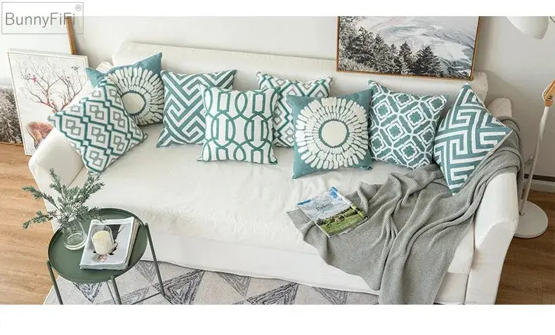 Blue Geometric Cushion Cover
