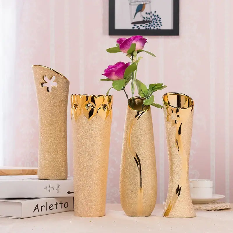 Gold Cream Ceramic Vase Set