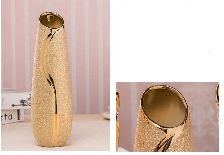 Gold Cream Ceramic Vase Set