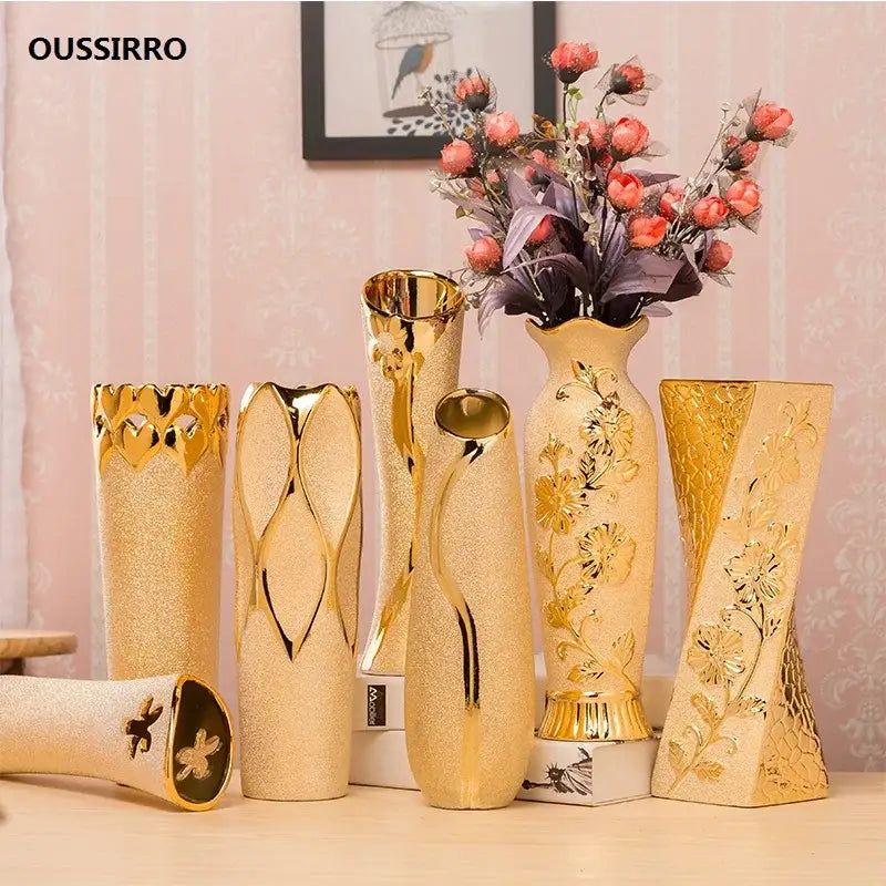 Gold Cream Ceramic Vase Set