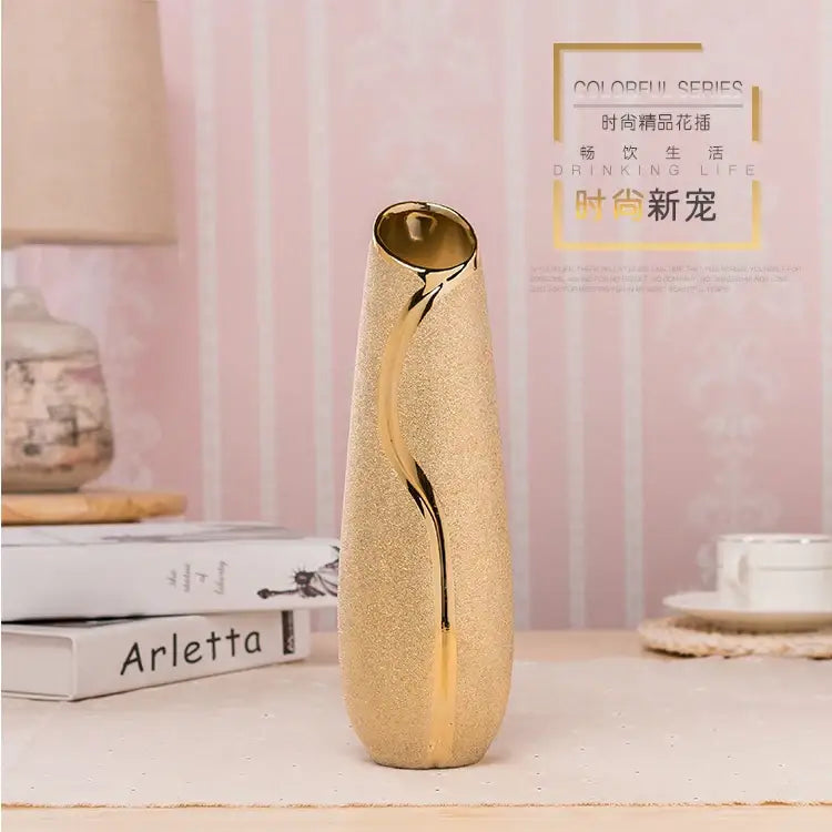 Gold Cream Ceramic Vase Set