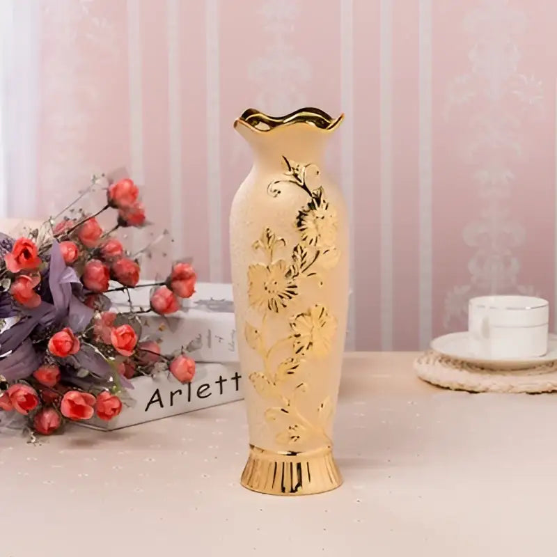 Gold Cream Ceramic Vase Set