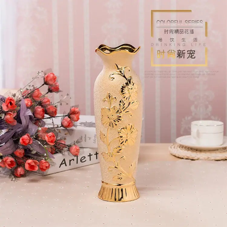 Gold Cream Ceramic Vase Set