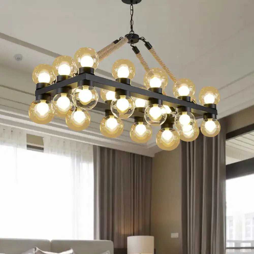 Black Cognac Glass Pendant Light 24-Light Farmhouse