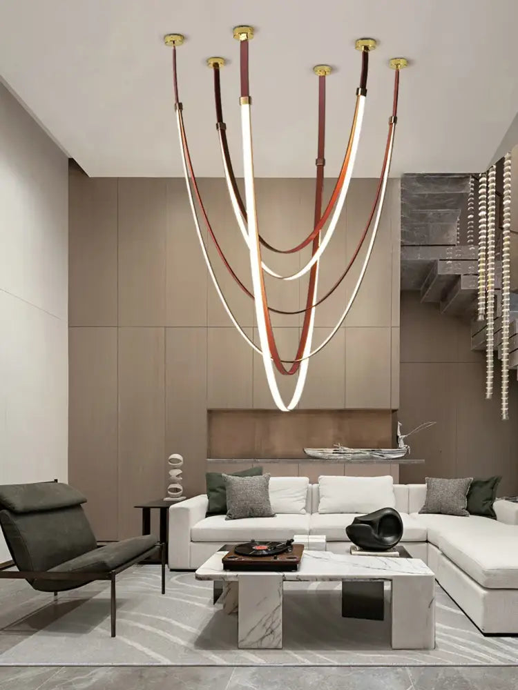 Brown Leather LED Chandelier