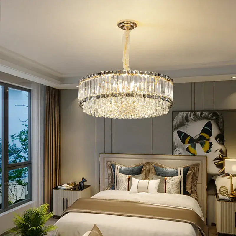 Gold Crystal Two-Tier Smoky Chandelier