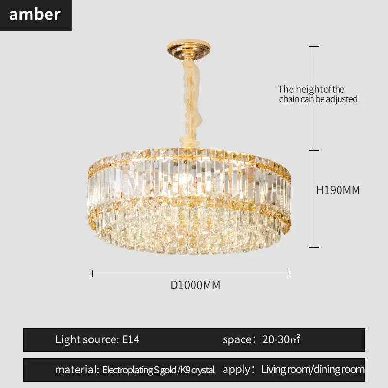 Gold Crystal Two-Tier Smoky Chandelier