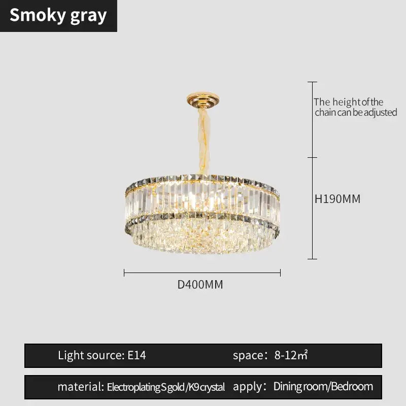 Gold Crystal Two-Tier Smoky Chandelier