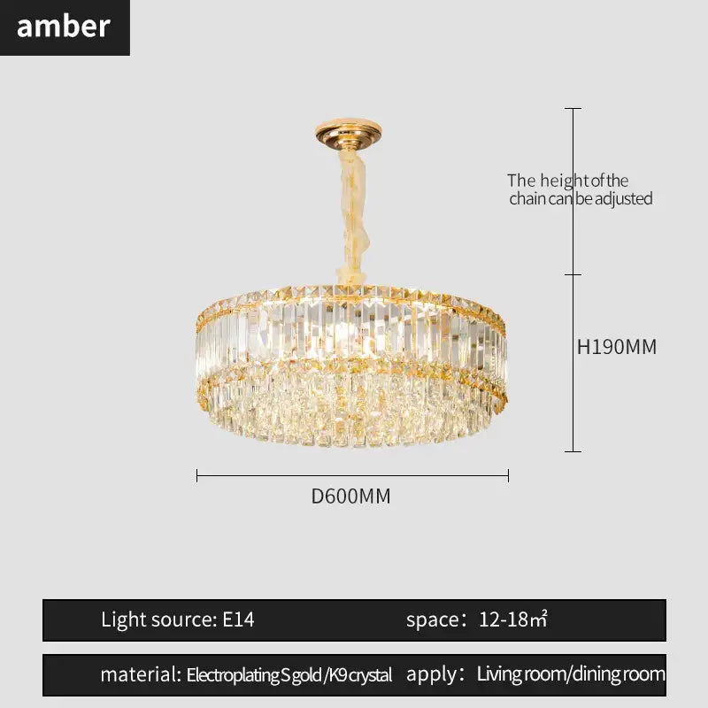 Gold Crystal Two-Tier Smoky Chandelier