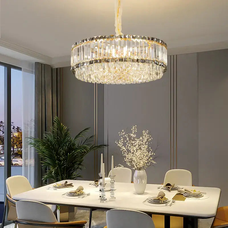 Gold Crystal Two-Tier Smoky Chandelier