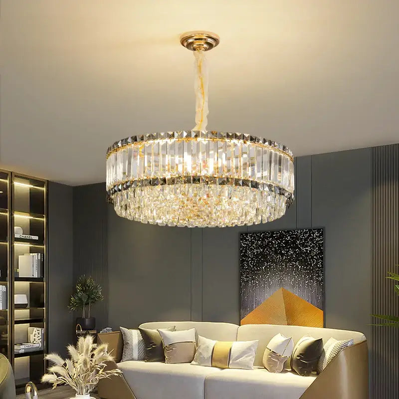 Gold Crystal Two-Tier Smoky Chandelier