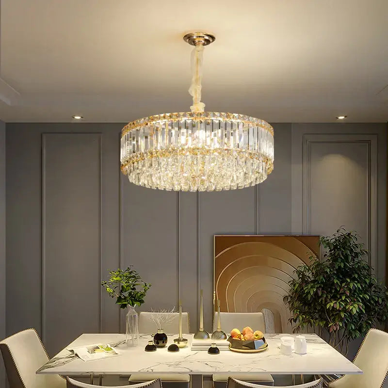 Gold Crystal Two-Tier Smoky Chandelier