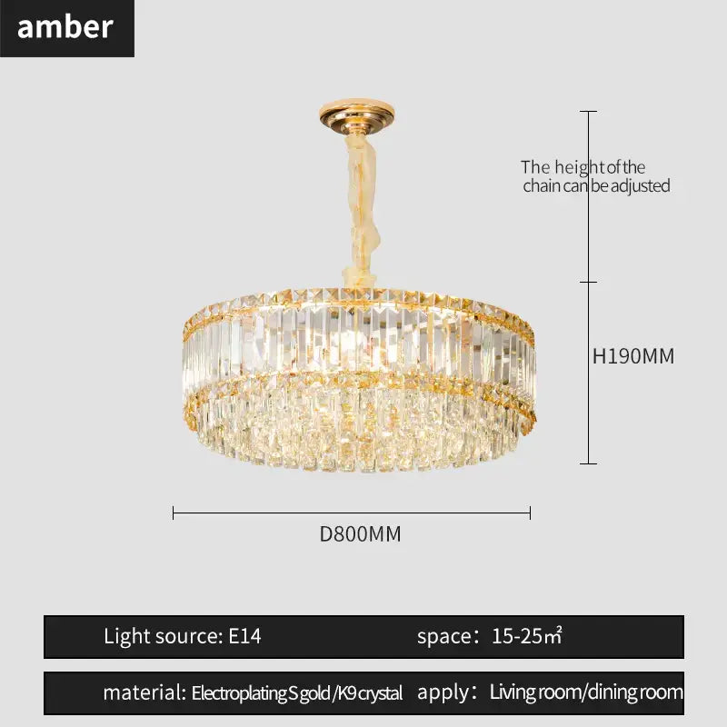 Gold Crystal Two-Tier Smoky Chandelier