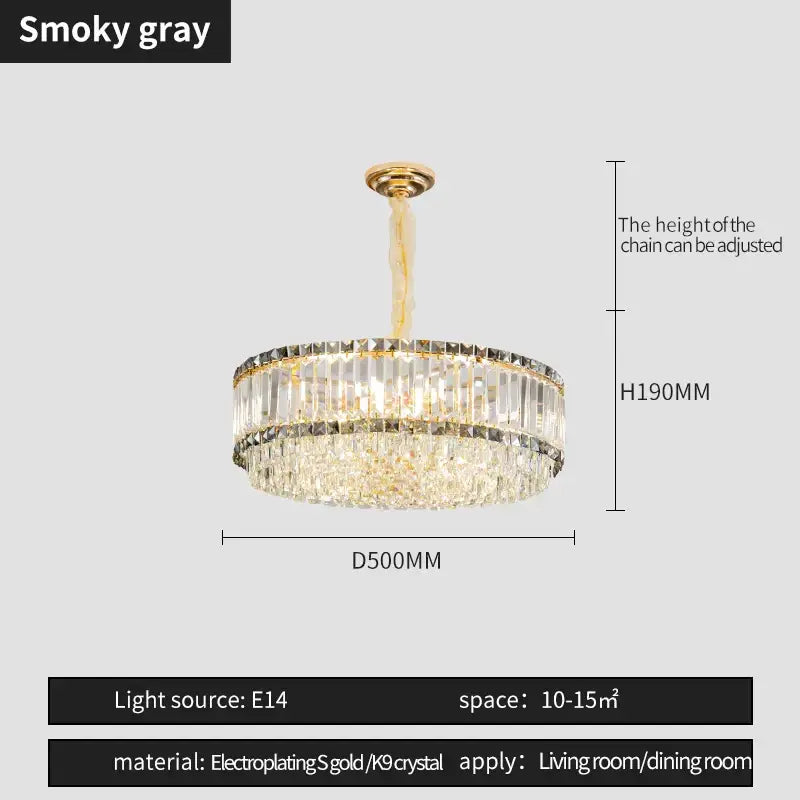 Gold Crystal Two-Tier Smoky Chandelier