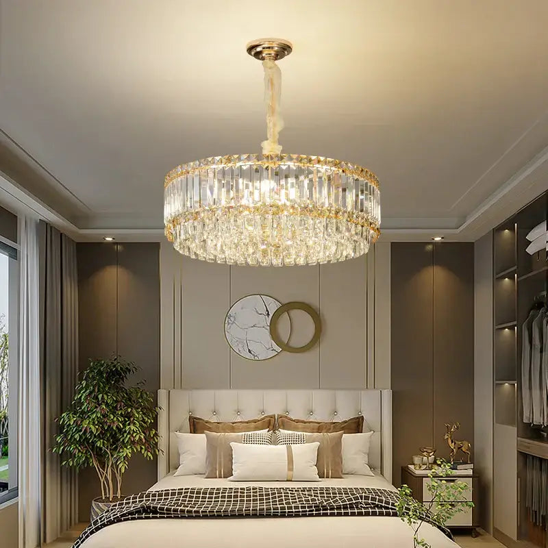 Gold Crystal Two-Tier Smoky Chandelier