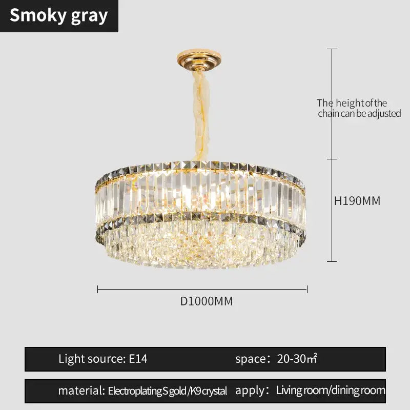Gold Crystal Two-Tier Smoky Chandelier