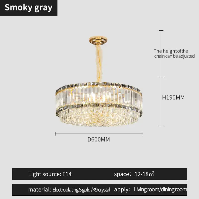Gold Crystal Two-Tier Smoky Chandelier