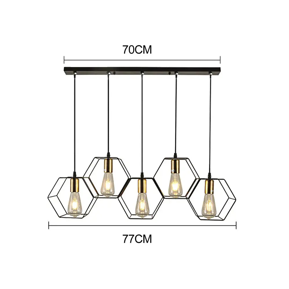 Black Brass LED 5-Head Geometric Chandelier