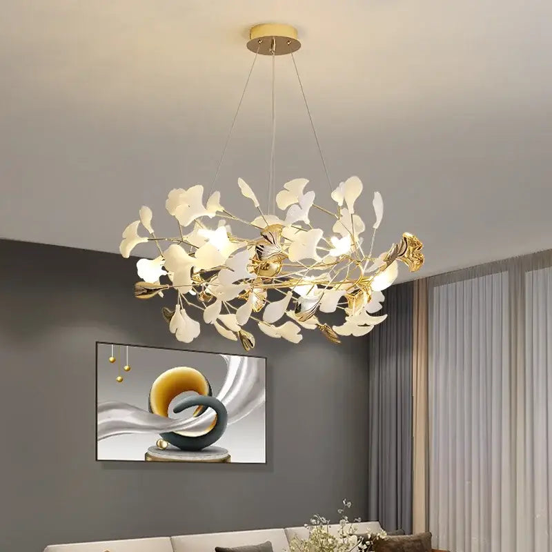 Gold Ginkgo Leaf Chandelier 150cm Custom