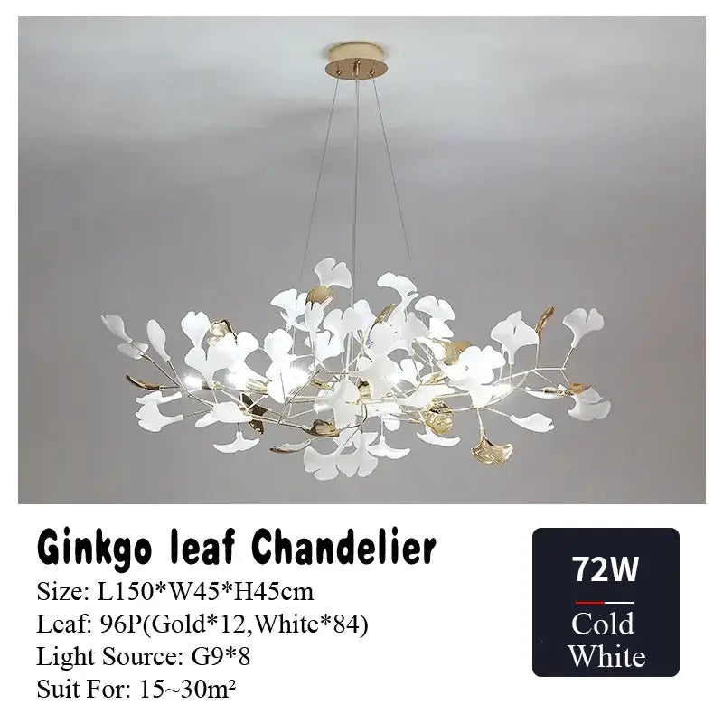 Gold Ginkgo Leaf Chandelier 150cm Custom