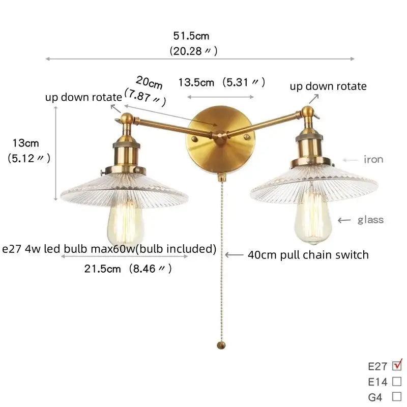 Chrome Glass Wall Sconce Dual-Light Industrial