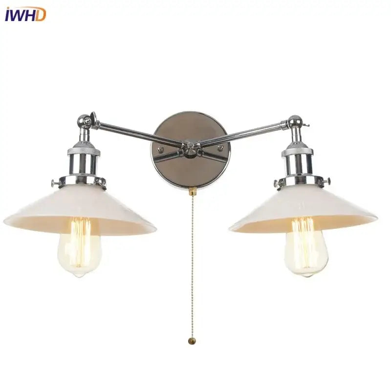 Chrome Glass Wall Sconce Dual-Light Industrial