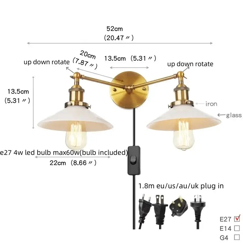 Chrome Glass Wall Sconce Dual-Light Industrial