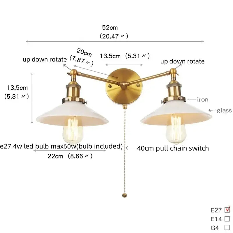 Chrome Glass Wall Sconce Dual-Light Industrial