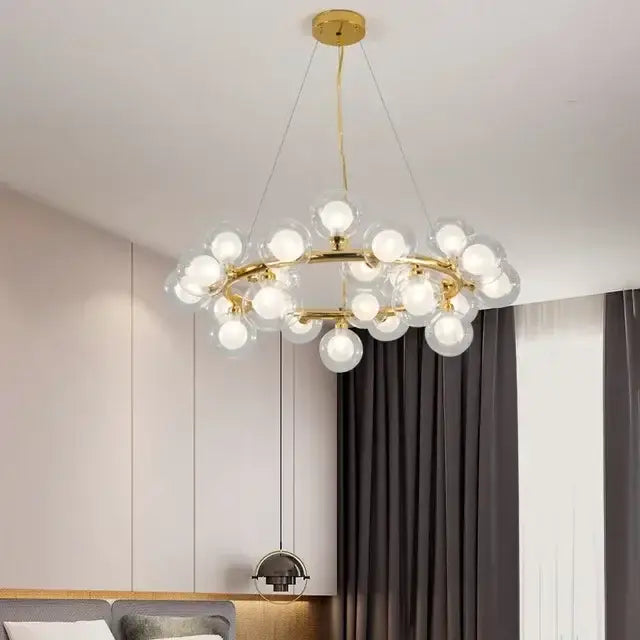Gold Glass Ball Chandelier 25-Holder Design