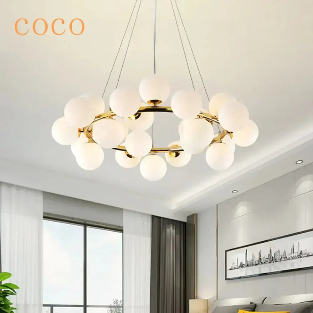 Gold Glass Ball Chandelier 25-Holder Design
