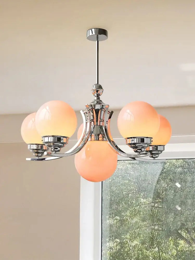 Chrome Glass 6-Head Ball Chandelier