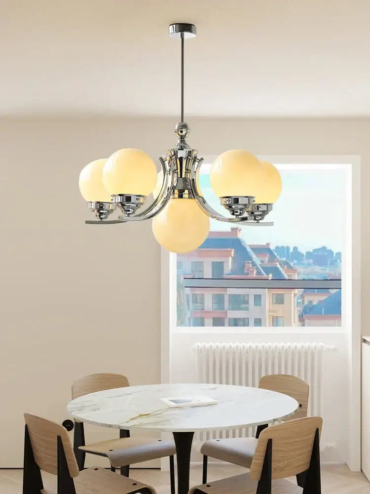 Chrome Glass 6-Head Ball Chandelier