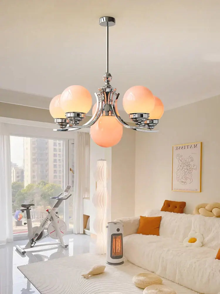 Chrome Glass 6-Head Ball Chandelier