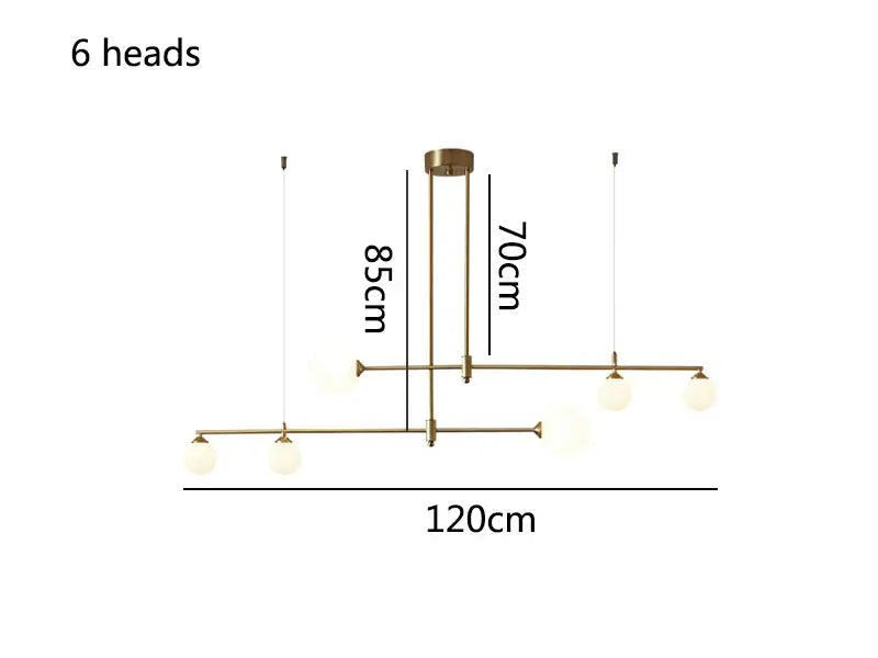 Brass Glass Ball Chandelier 6-Head