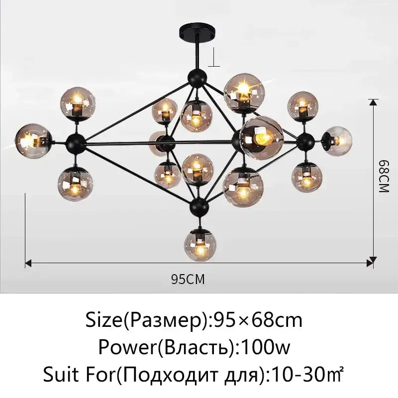 Black Glass Ball Chandelier 15-Head