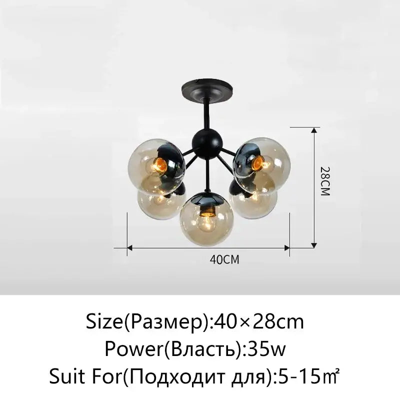 Black Glass Ball Chandelier 15-Head