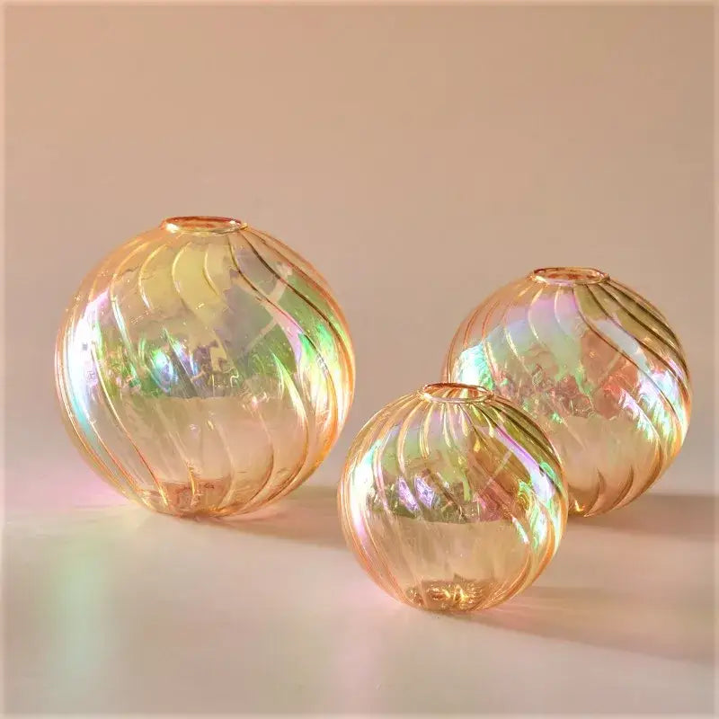 Peach Ribbed Glass Vase